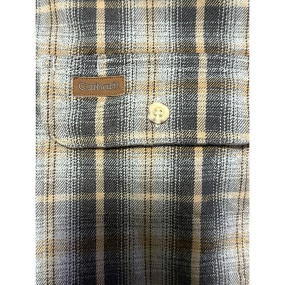 Carhartt Shirt Men XL Plaid Flannel Brown Gray Button Up Midweight Work Cotton - Picture 4 of 7